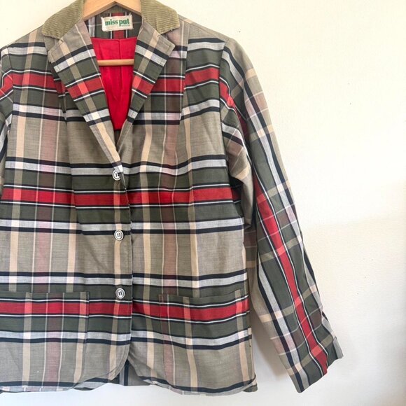 MISS PAT CALIFORNIA GREEN RED PLAID CORDUROY BLAZER WOMENS MEDIUM - Picture 4 of 6